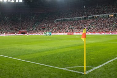Wroclaw, Polonya - 11 Eylül 2018: Futbol dostluk maçı milli takımlar arasında Polonya - İrlanda 1:1. Stadyum havadan görünümü.