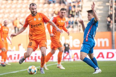 Lubin, Polonya - 17 Şubat 2019: Maç Lehçe loto Ekstraklasa arasında Kghm Zaglebie Lubin - Miedz Legnica 3:0. Eylem Filip Starzynski.