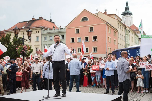 Zlotoryja Polónia Junho 2020 Presidente Polónia Andrzej Duda Durante Reunião — Fotografia de Stock