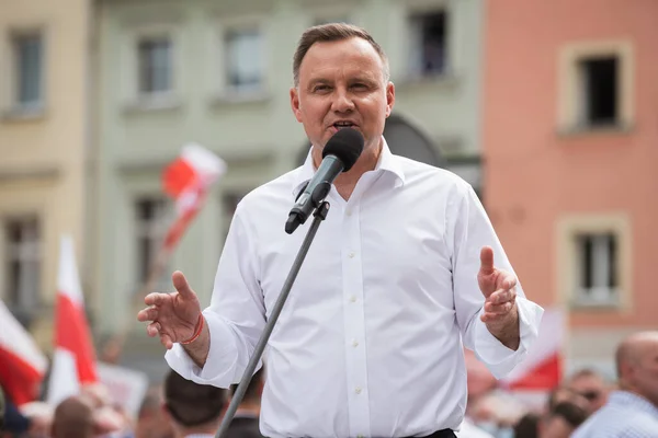 Zlotoryja Lengyelország 2020 Június Andrzej Duda Lengyel Elnök Zlotoryjai Lakosokkal — Stock Fotó