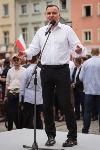 Zlotoryja Polónia Junho 2020 Presidente Polónia Andrzej Duda Durante Reunião — Fotografia de Stock