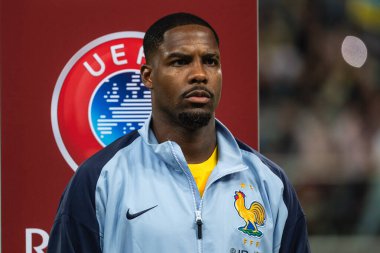 WROCLAW; POLAND - 5 Eylül 2025: FIFA 2026 elemeleri. Futbol maçı Ukrayna Fransa 'ya karşı 0: 2. Kaleci Maignan Mike 'ın portresi..