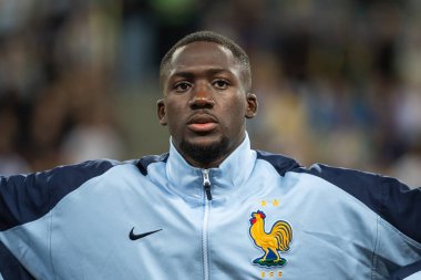 WROCLAW; POLAND - 5 Eylül 2025: FIFA 2026 elemeleri. Futbol maçı Ukrayna Fransa 'ya karşı 0: 2. Konate Ibrahima 'nın Portaiti.