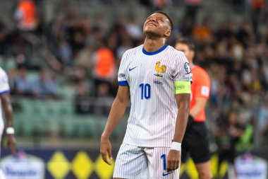 WROCLAW; POLAND - 5 Eylül 2025: FIFA 2026 elemeleri. Futbol maçı Ukrayna Fransa 'ya karşı 0: 2. Mbappe Kylian kaptanı.