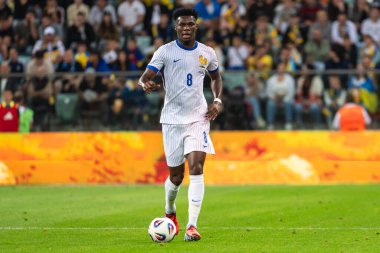 WROCLAW; POLAND - 5 Eylül 2025: FIFA 2026 elemeleri. Futbol maçı Ukrayna Fransa 'ya karşı 0: 2. Tchouameni Aurelien.