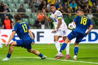 WROCLAW; POLAND - 5 Eylül 2025: FIFA 2026 elemeleri. Futbol maçı Ukrayna Fransa 'ya karşı 0: 2. Mbappe Kylian