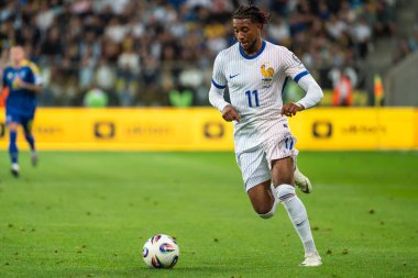WROCLAW; POLAND - 5 Eylül 2025: FIFA 2026 elemeleri. Futbol maçı Ukrayna Fransa 'ya karşı 0: 2. Olise Michael 