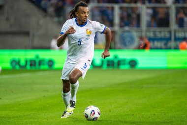 WROCLAW; POLAND - 5 Eylül 2025: FIFA 2026 elemeleri. Futbol maçı Ukrayna Fransa 'ya karşı 0: 2. Kounde Jules