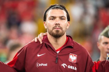 CHORZOW; POLAND - 7 Eylül 2025: FIFA 2026 elemeleri. Futbol maçı Polonya 'ya karşı Finlandiya. Przemyslaw Wisniewski.