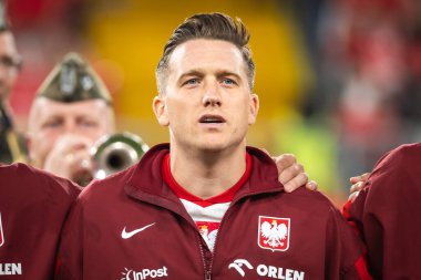 CHORZOW; POLAND - 7 Eylül 2025: FIFA 2026 elemeleri. Futbol maçı Polonya 'ya karşı Finlandiya. Piotr Zielinski.