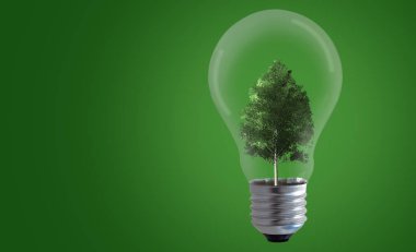 Enerji kavramı, ağaç ve ampul yeşil arka plan, Doğa ve ekoloji