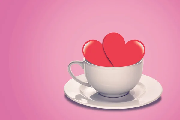 Cuore Rosso Tazza Caffè Sfondo Rosa Vintage Con Spazio Copia — Foto Stock