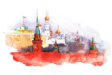 Moskova Kremlin. Rusya Kızıl Meydan suluboya resim sergisi