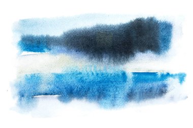 Soyut suluboya aquarelle elle çizilmiş boya sıçramak leke mavi renk sanat