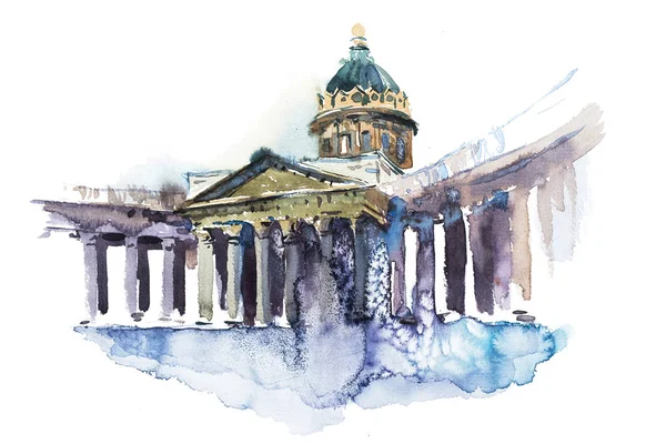 Catedral Kazan em São Petersburgo, Rússia Catedral de Nossa Senhora de Kazan Watercolor — Fotografia de Stock