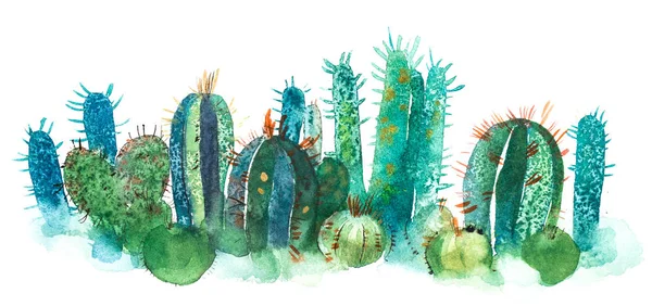 Fiore di cactus appuntito disegnato a mano acquerello — Foto Stock