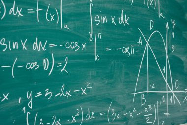 Matematik dersinde. Cebir. Formülleri okul tahtaya yazılır