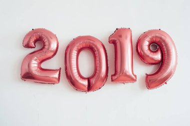 Christmas New Year 2019 numbers balloons. Celebration, holiday.