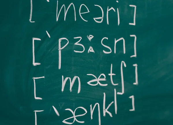 Estude inglês Aula de aula blackboard Alfabeto fonético internacional . — Fotografia de Stock