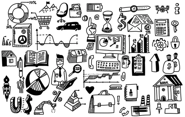 Business Finance Analytics Erträge. Hand Draw Doodle Elemente Geld, Diagramme, Graphen — Stockvektor