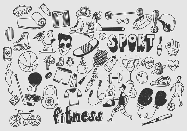 Sport Fitness Gesunder Lebensstil Doodle Hand gezeichnet. — Stockvektor