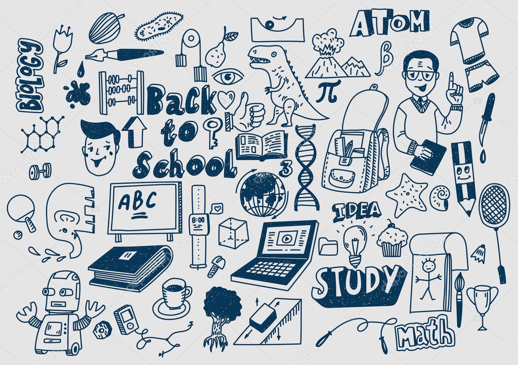 Hand drawn scketchy school supplies doodles Learning and education