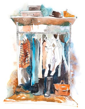 Bayan giyim üzerinde raf, aksesuarlar moda kıyafet. Alışveriş.