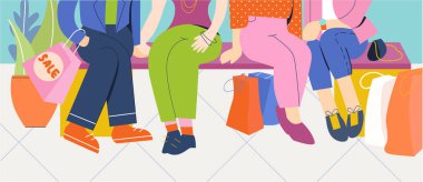 Bir grup insan oturup dükkanda alışveriş sonra.