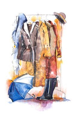 Bayan giyim üzerinde raf, aksesuarlar moda kıyafet. Alışveriş.