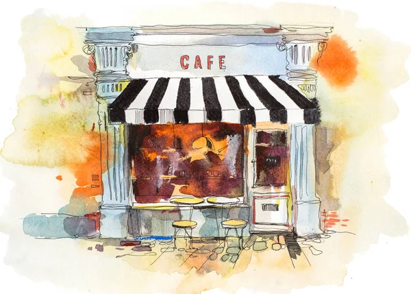 Restaurant rétro européen ou café Aquarelle illustration — Photo