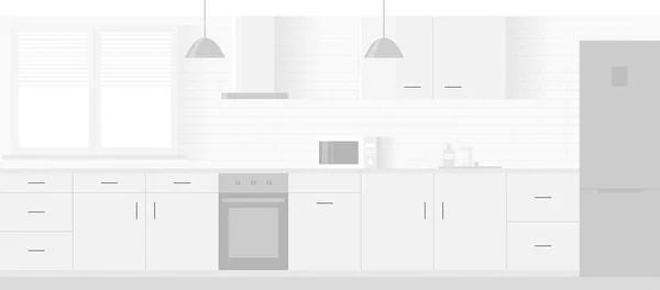 Moderno Nuevo Interior Luz Cocina Con Muebles Blancos — Vector de stock