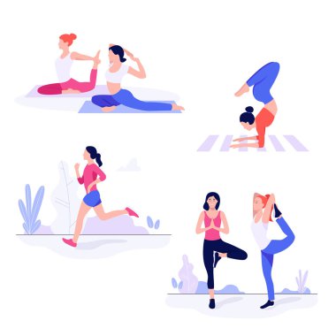 Atletik genç kadınlar, çalışma fitness egzersiz yaparak