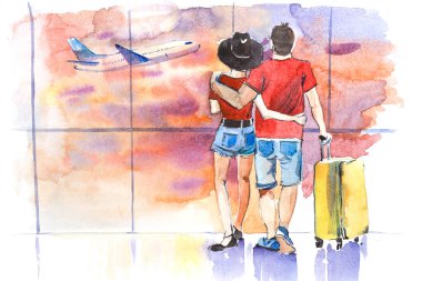 Ayakta penceresinde yatılı önce Havaalanı yakınındaki genç çift