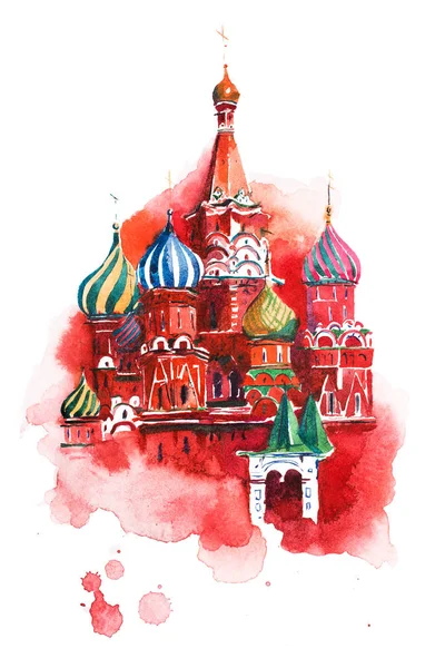 Moscou Russie Place Rouge Cathédrale Saint Basile Aquarelle — Photo