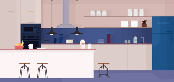 Cucina moderna interna con mobili. Illustrazione vettoriale — Vettoriale Stock