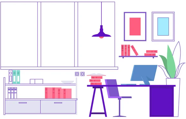 Pracoviště. Interiér je prázdnou moderní kancelář. Volné místo, učení učebny nebo domácí prostoru — Stockový vektor
