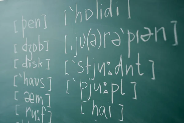 Aprender inglés Escuela clase de lección pizarra Alfabeto fonético internacional . — Foto de Stock