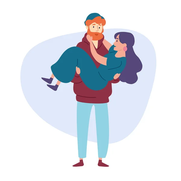 Homme tenant femme dans ses mains Petit ami portant fille . — Image vectorielle