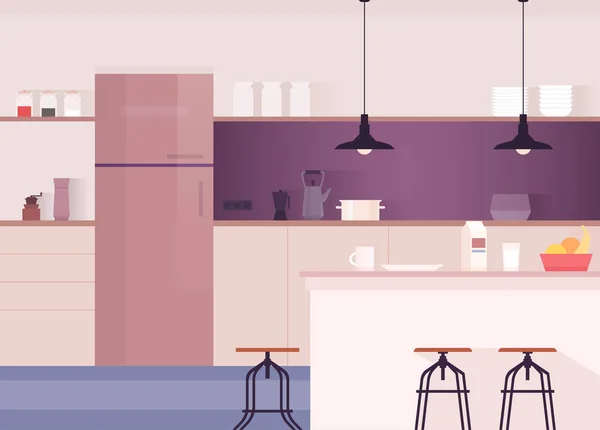 Кухонный интерьер. Удобная столовая Кухонные принадлежности и приборы Векторная иллюстрация — стоковый вектор