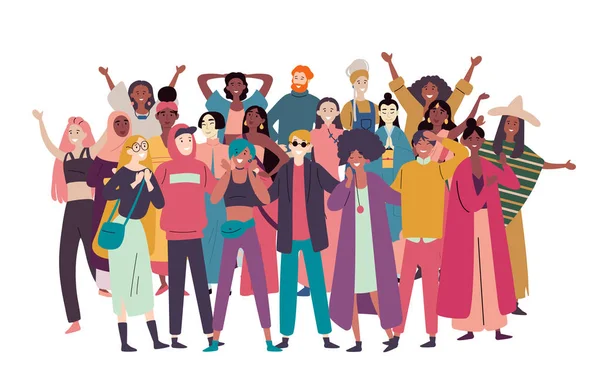 Group of diverse people, mixed race crowd. — Stock Vector