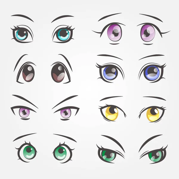 Ojos femeninos de dibujos animados. Primeros ojos de mujeres hermosas — Vector de stock