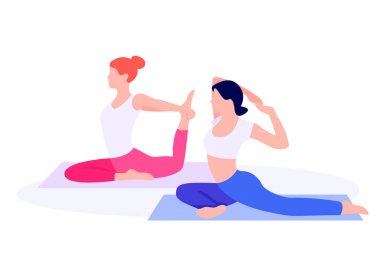 Atletik genç kadınlar egzersiz, germe, fitness egzersiz yapıyor.