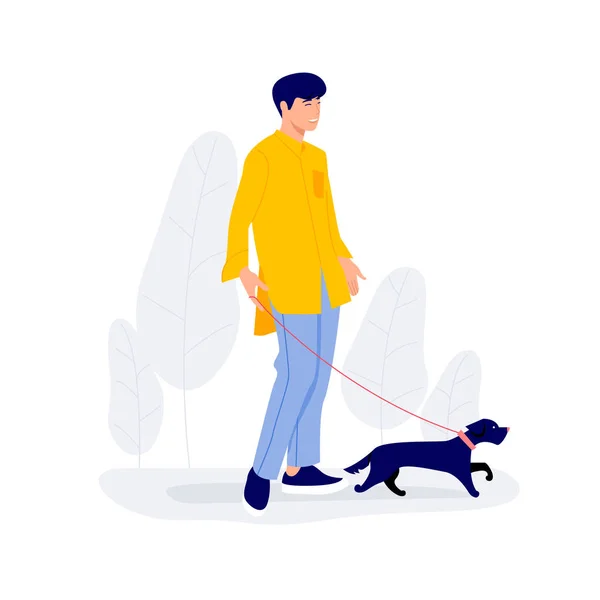 ผู้ชายเดินกับสุนัขตัวเล็ก ภาพเวกเตอร์ — ภาพเวกเตอร์สต็อก