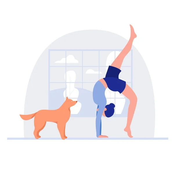 Женщина и собака. Здоровый образ жизни, тренировки, упражнения — стоковый вектор