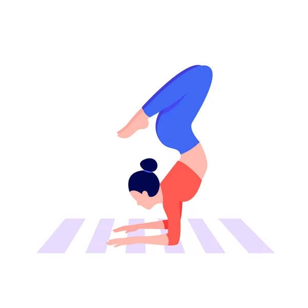 Atletische jonge vrouwen trainen, hand stand doen. — Stockvector