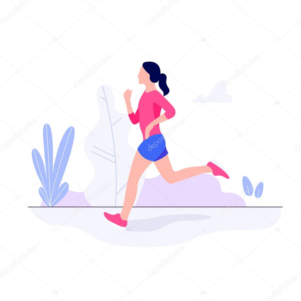 Athletic young woman working out, running, jogging.
