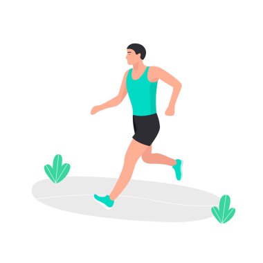 Genç adam koşuyor. Maraton koşucusu. Atlet koşucu.