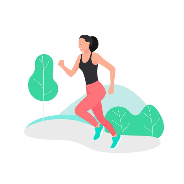 Junge Frau joggt. Marathonläufer. Leichtathlet. — Stockvektor