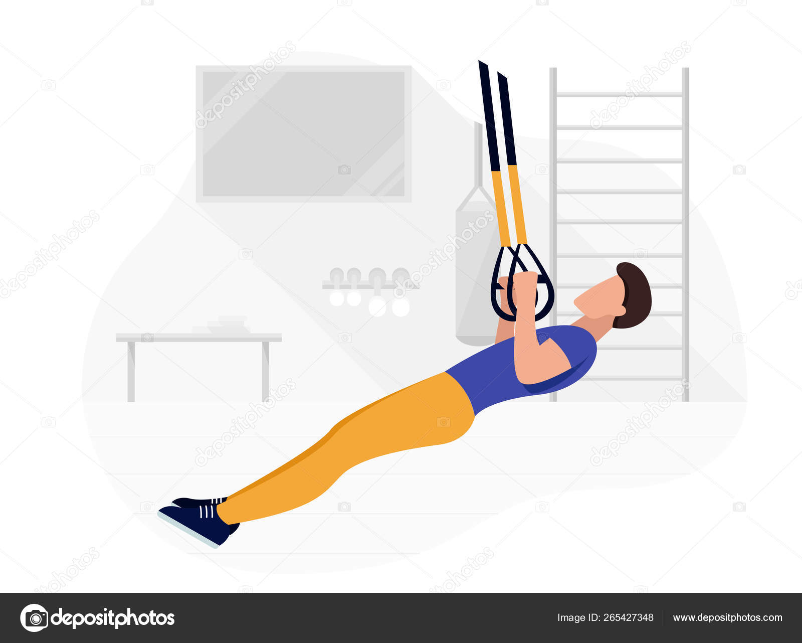 Fit man working out on trx doing bodyweight exercises. Fitness strength training  workout. Stock Vector by ©undrey 265427348