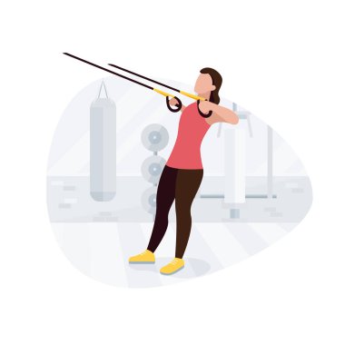 Fit kadın trx vücut ağırlığı egzersizleri yapıyor üzerinde çalışıyor. Fitness gücü eğitim egzersiz.